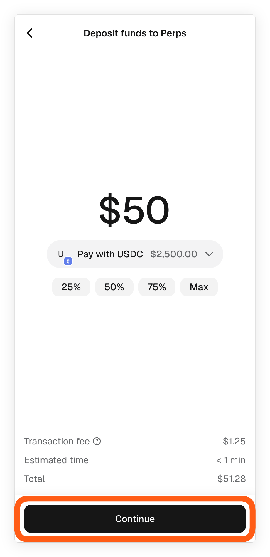 MetaMask extension deposit funds to perps