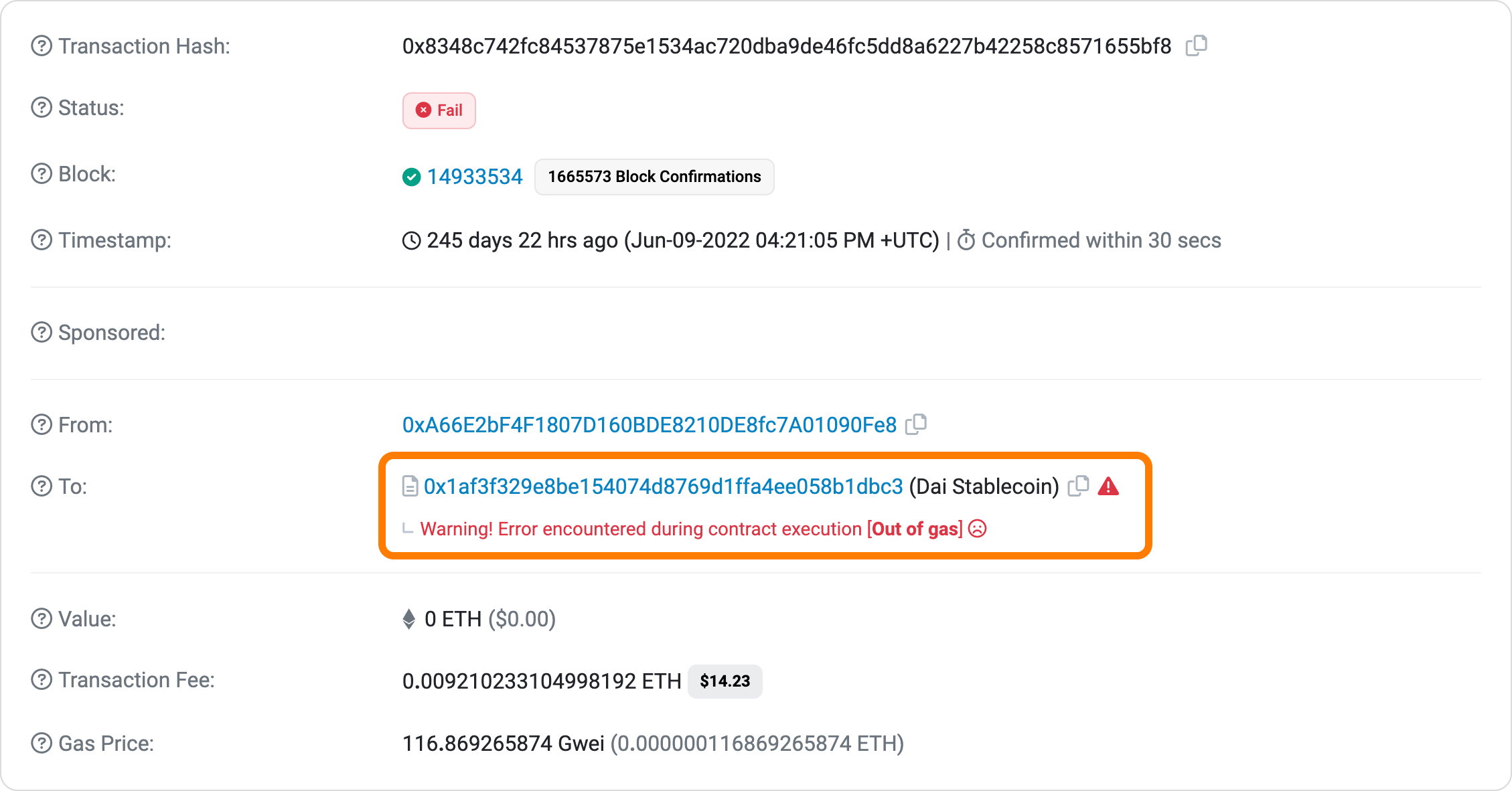 out of gas error