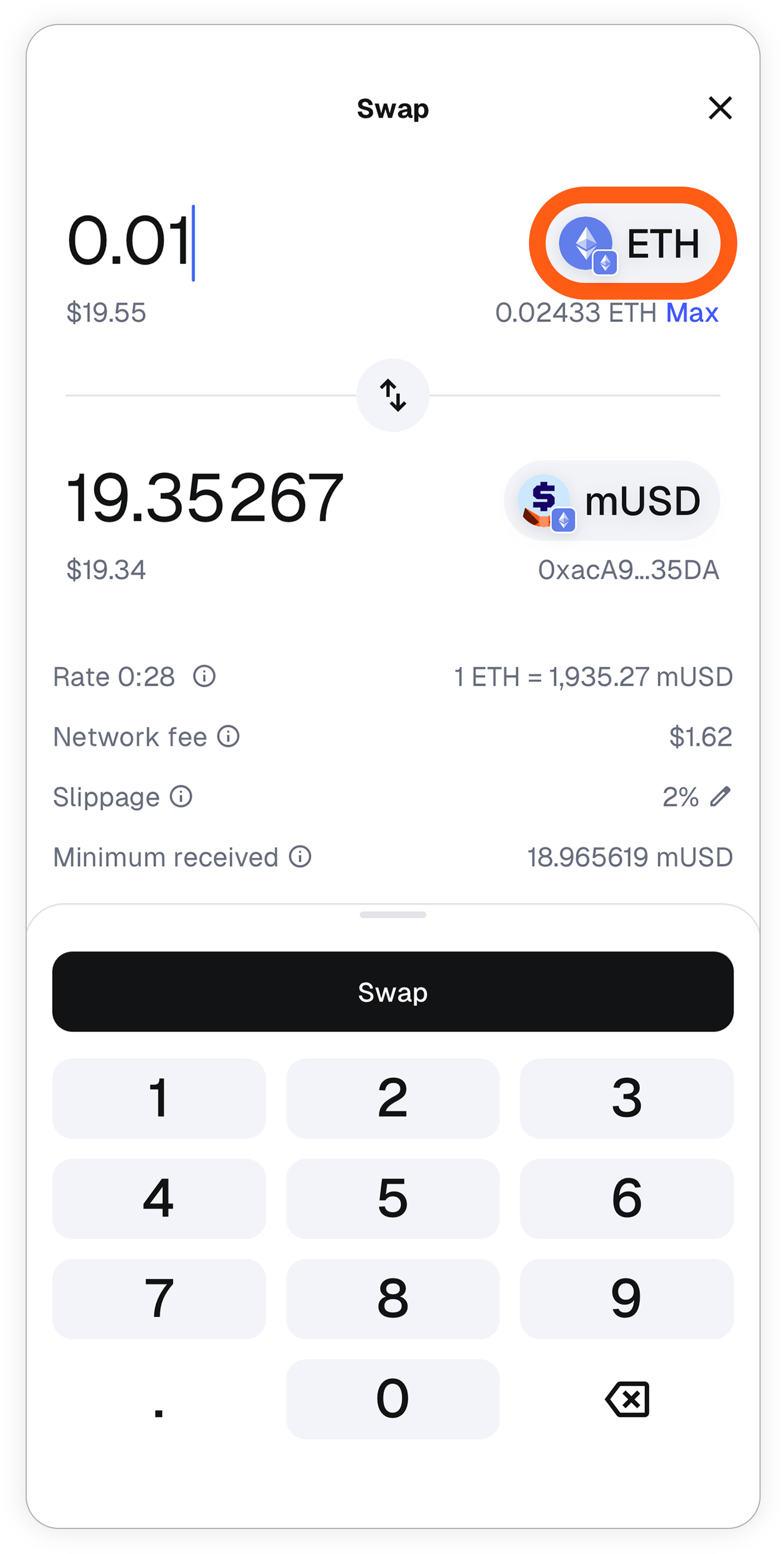 MetaMask mobile swap: selecionar token para trocar