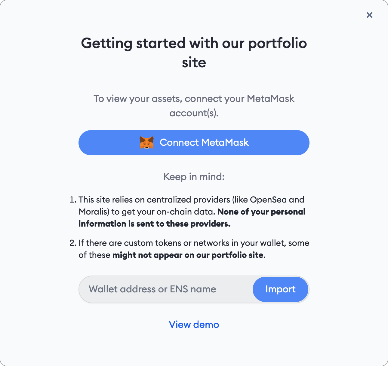 MetaMask Connect Portfolio
Dapp