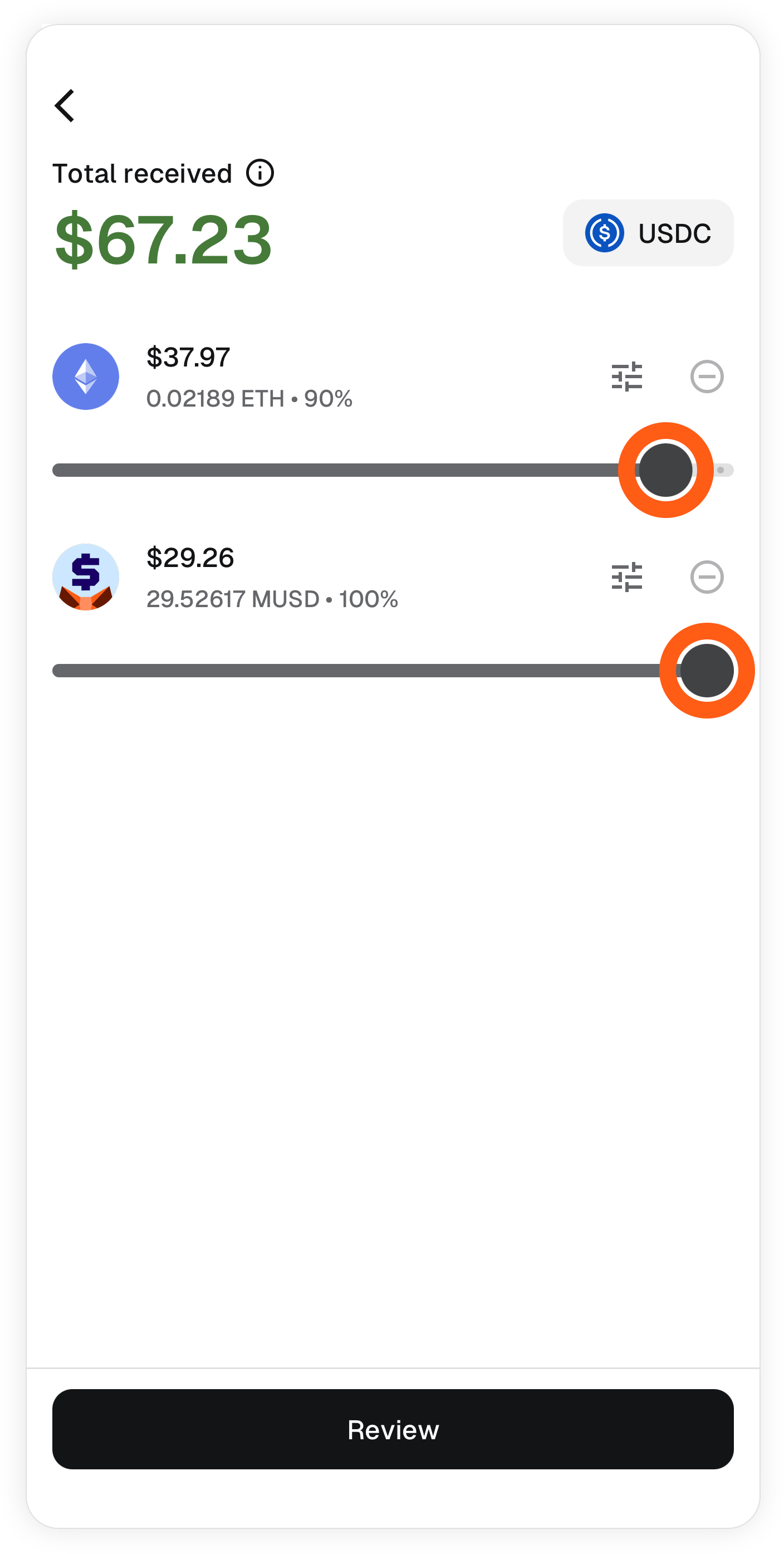 MetaMask mobile batch sell adjust sell price sliders