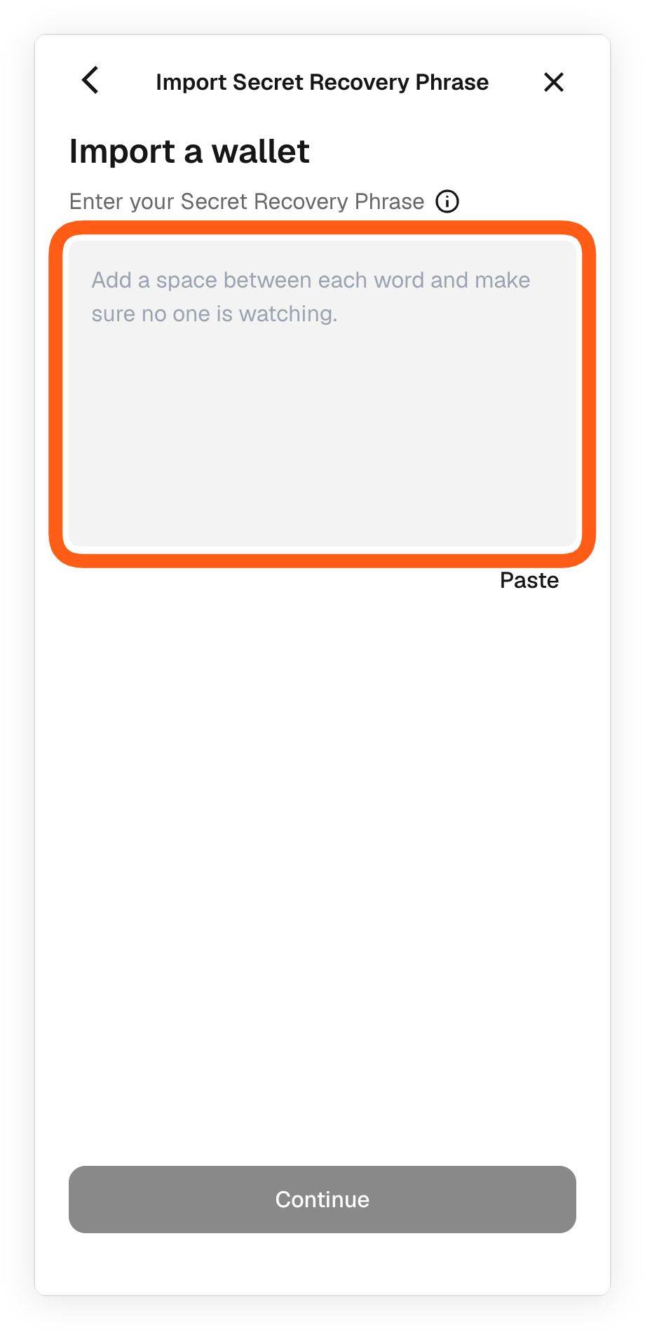Metamask extension import account from secret recovery phrase