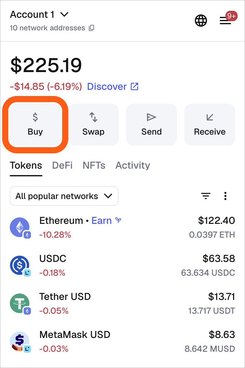 MetaMask extension buy button