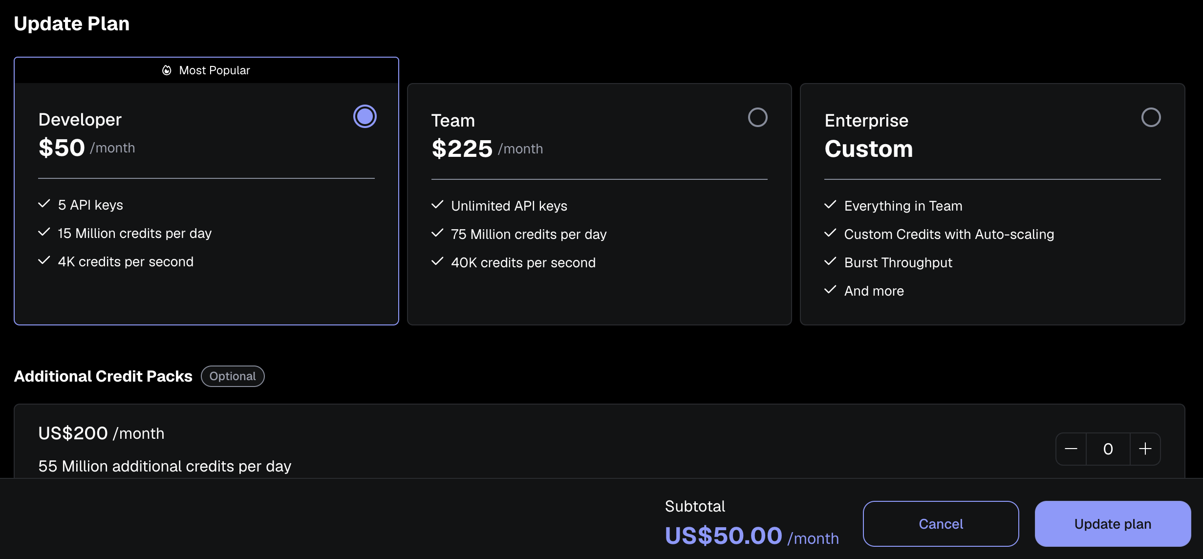 Click update plan to move to order confirmation