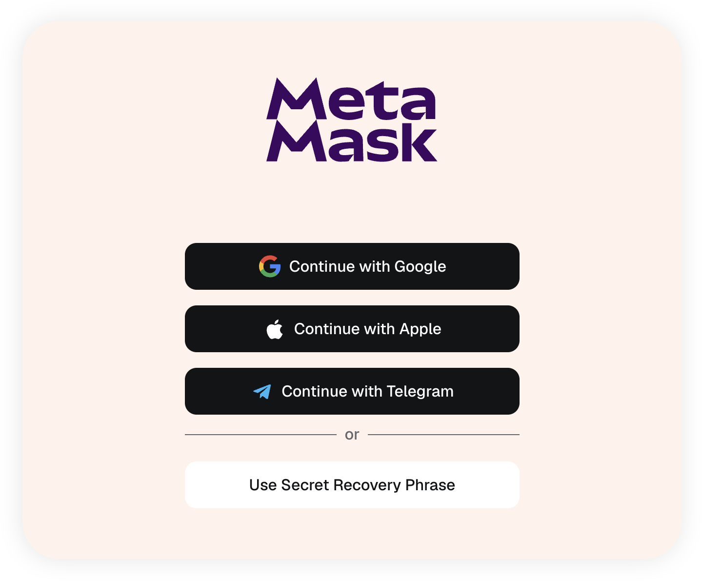 MetaMask extension create new wallet select social login method