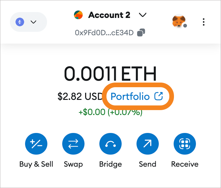 MetaMask Portfolio icon locate
extension