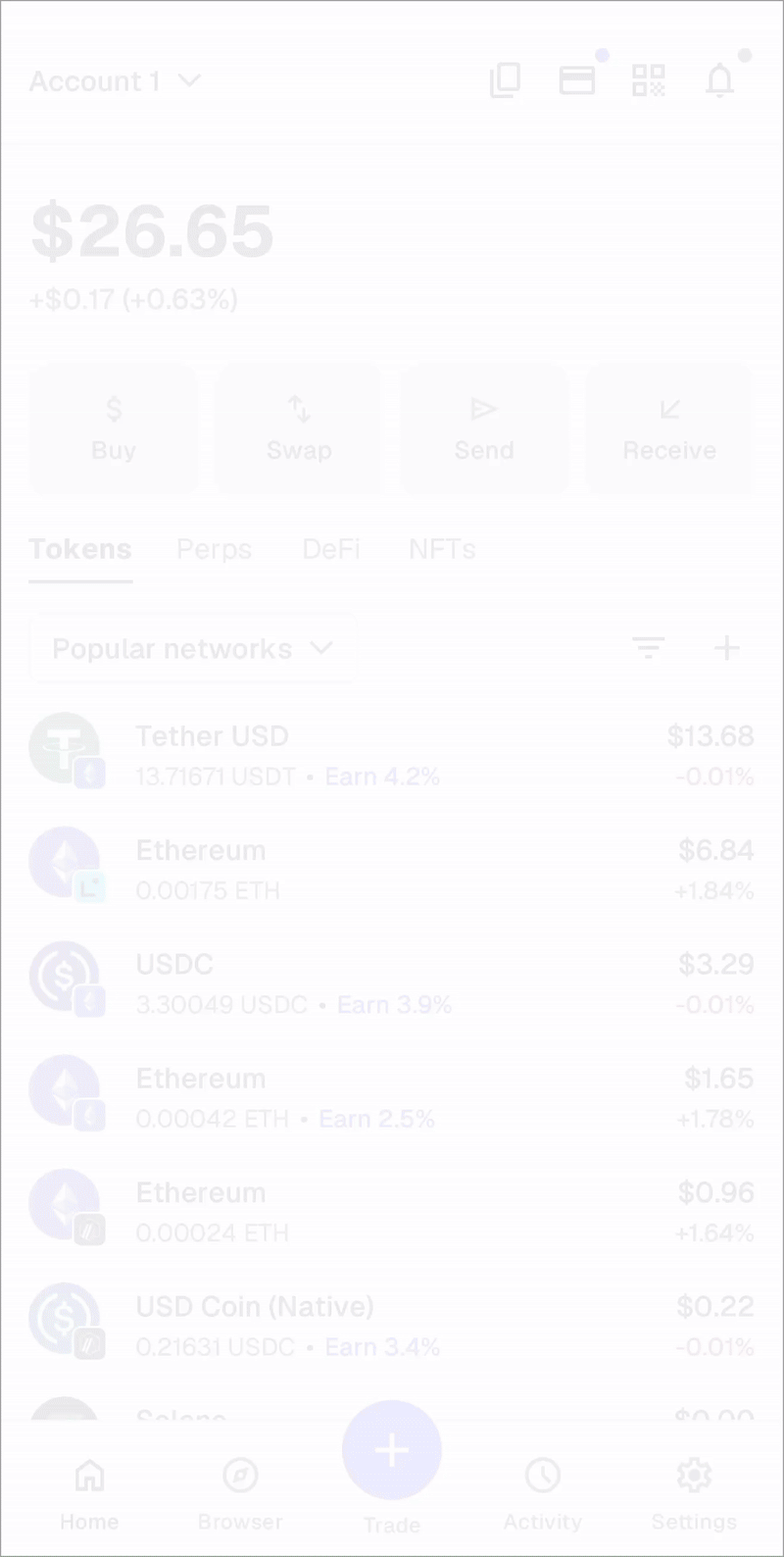 MetaMask mobile view account details and settings menu