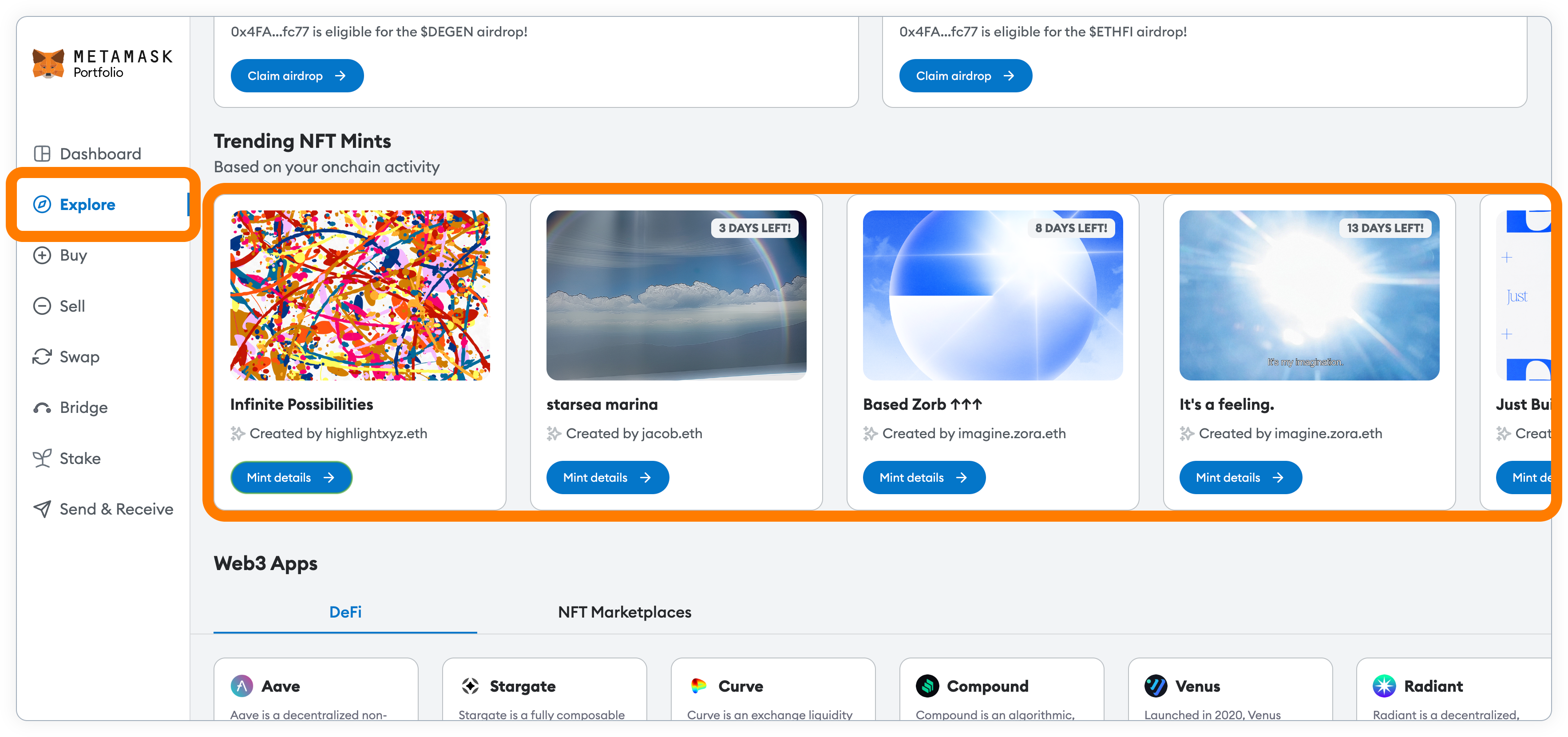 MetaMask Portfolio trending NFT
mints