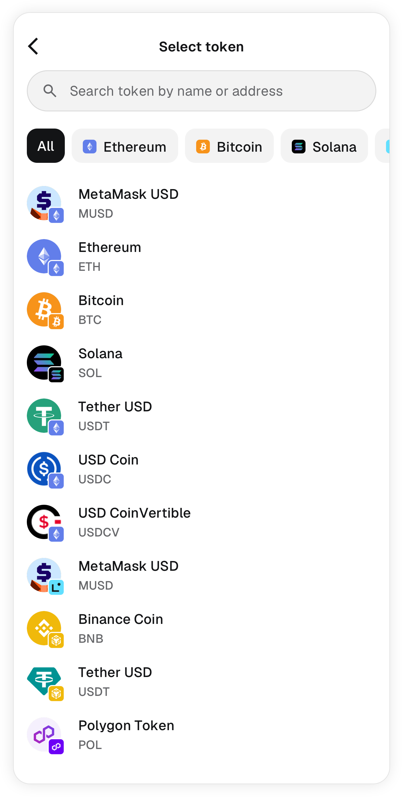 MetaMask mobile buy select or search for token