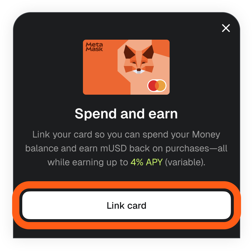 MetaMask mobile money account link metamask card sheet