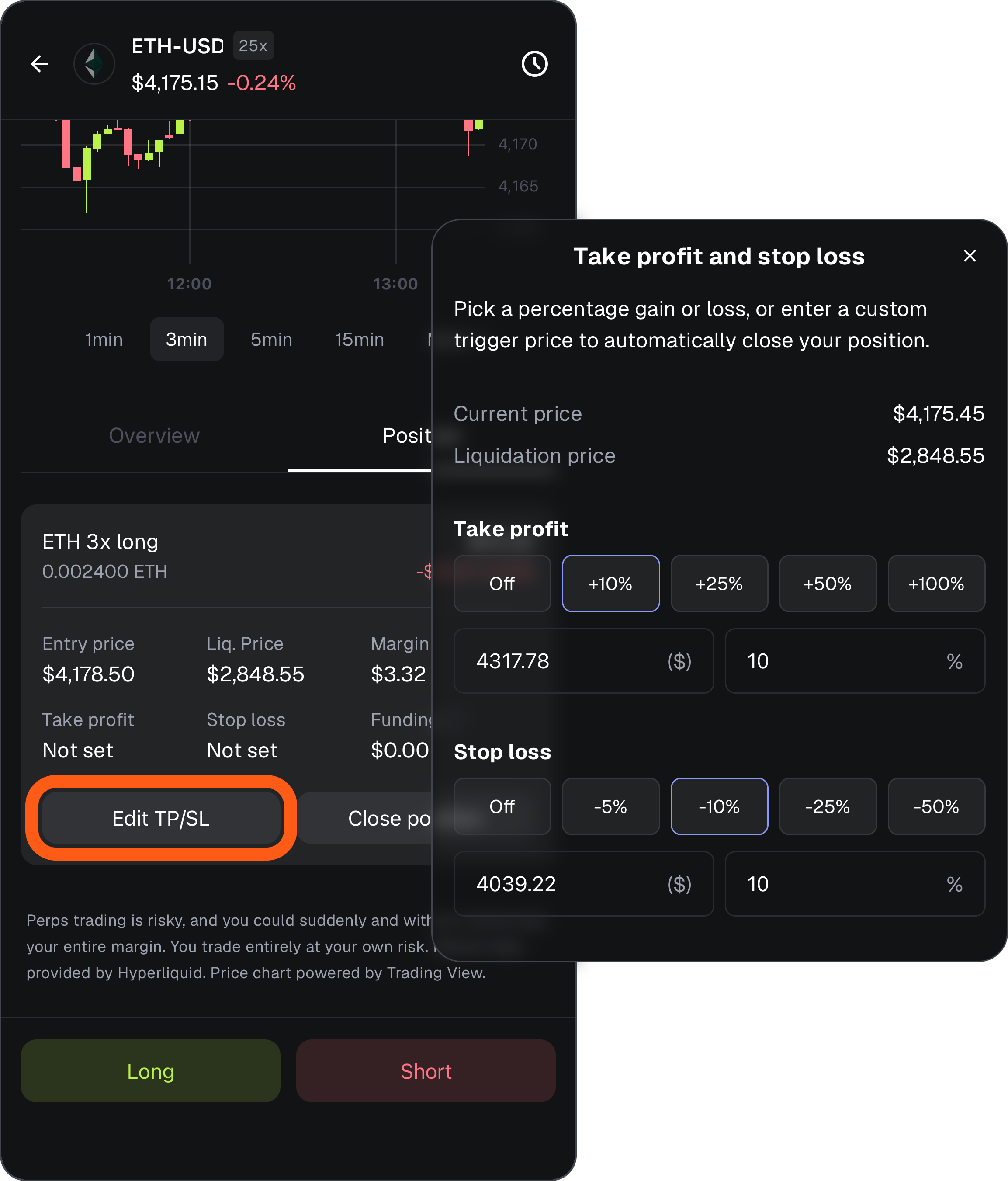 MetaMask Mobile perps edit take profit stop loss