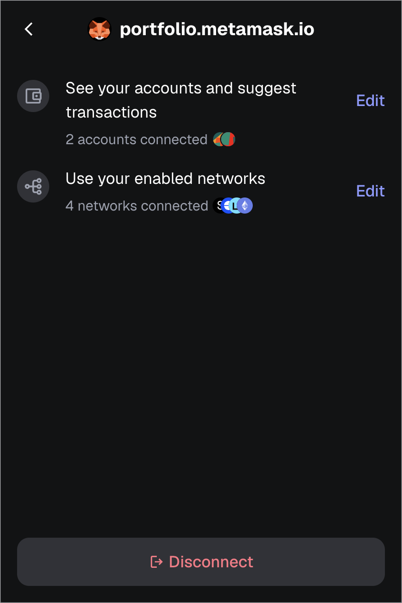 MetaMask extension dapp permissions edit screen