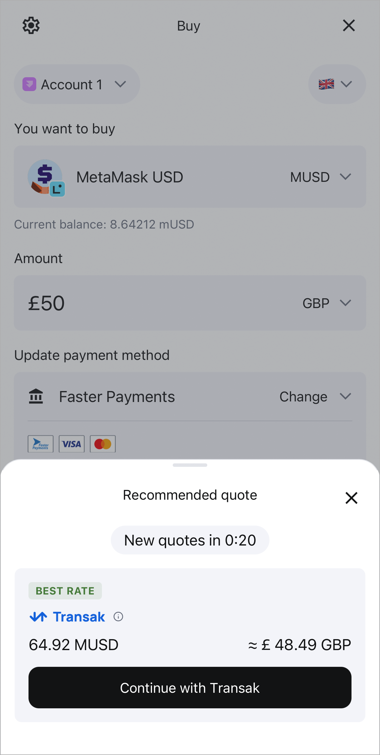 MetaMask mobile buy screen review quotes