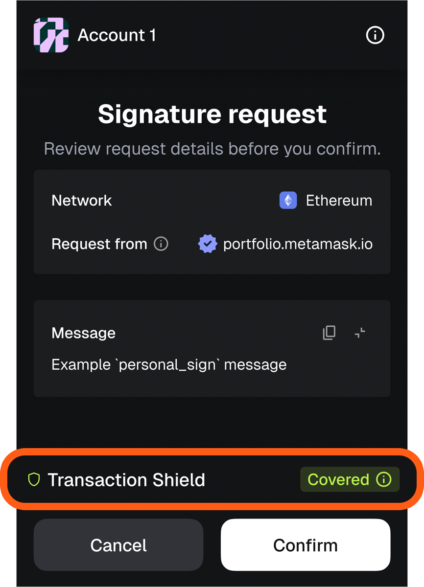MetaMask extension transaction shield covered signature