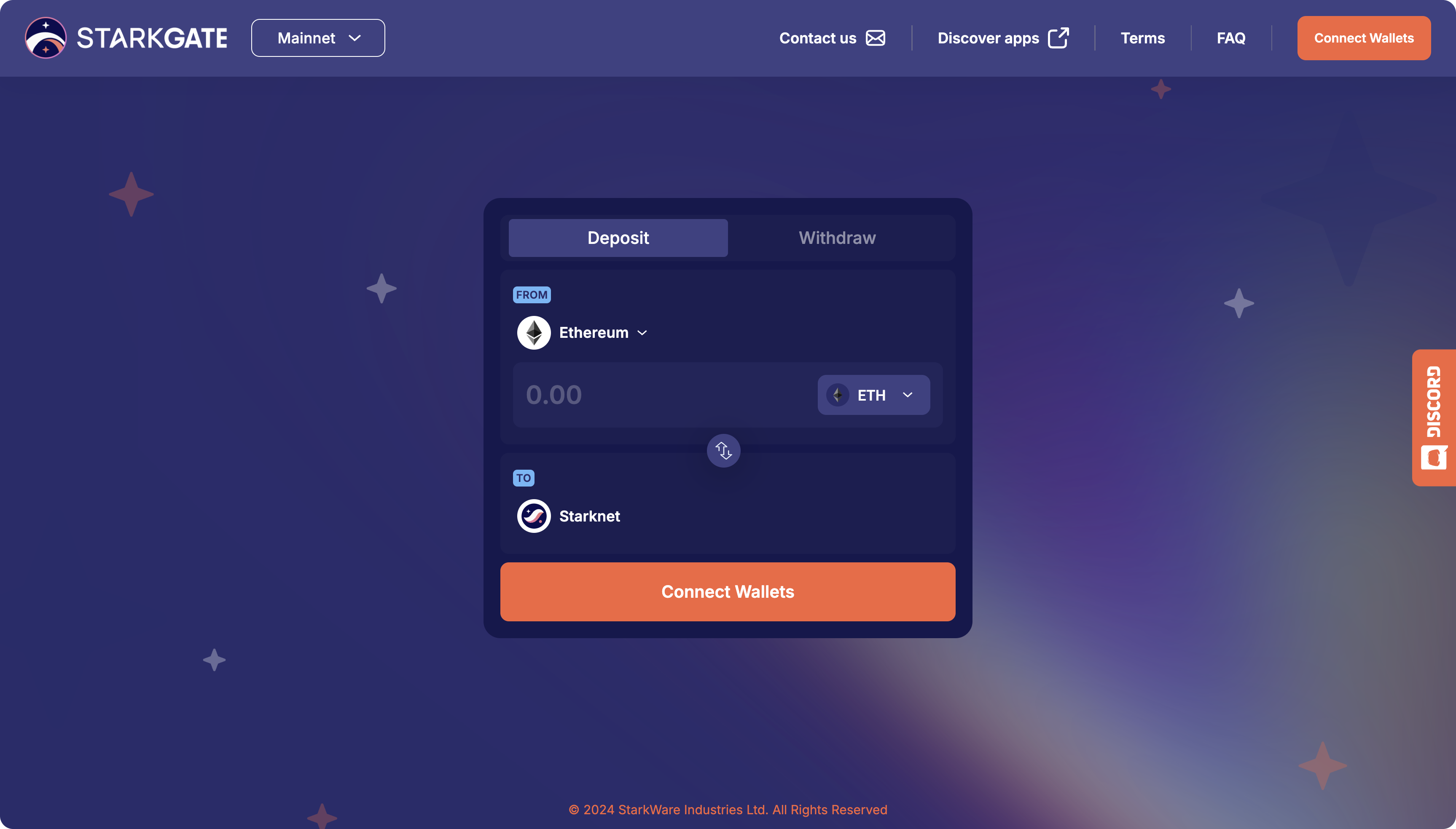 StarkGate bridge landing
page