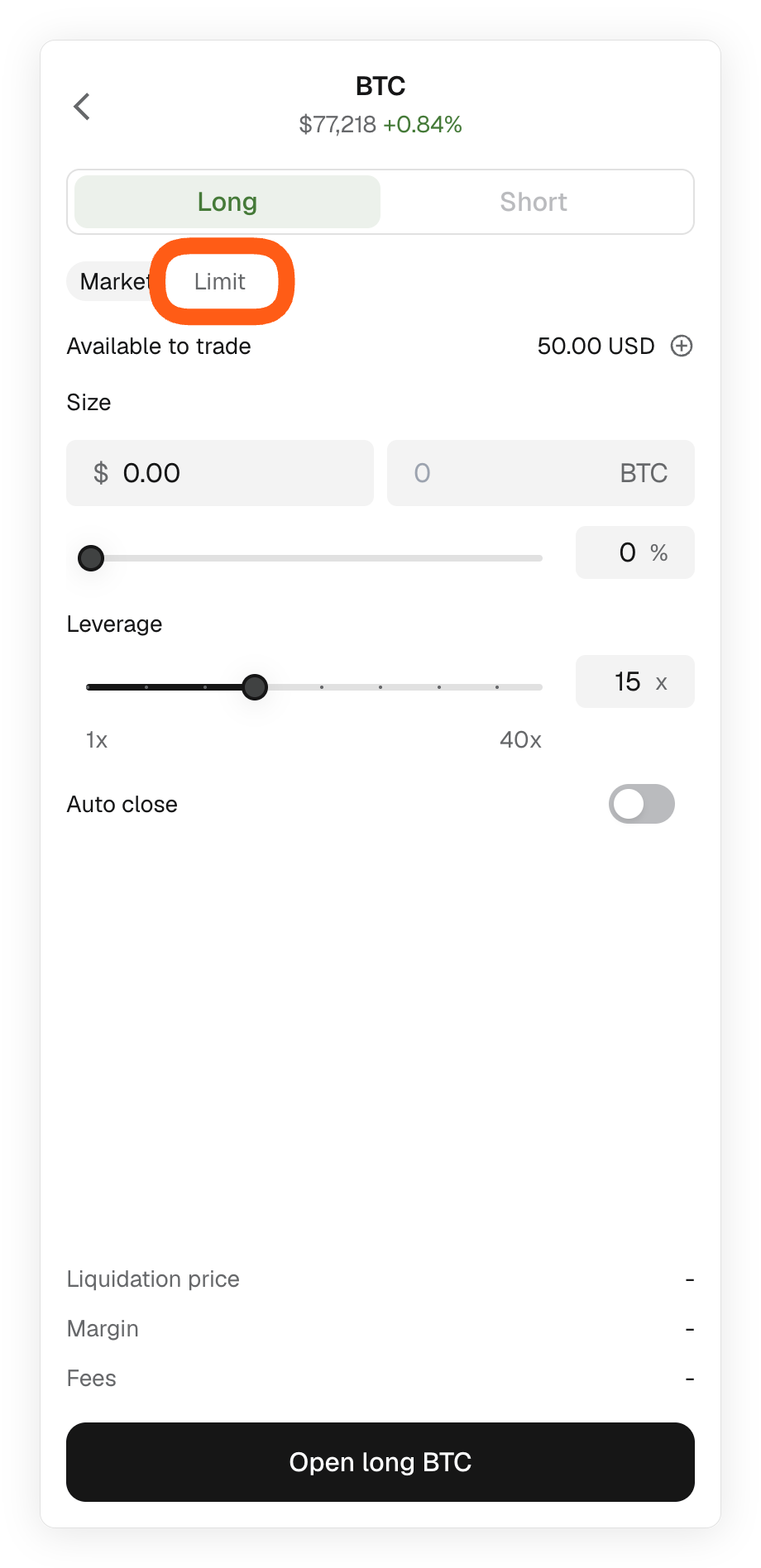 MetaMask extension perps switch to limit order