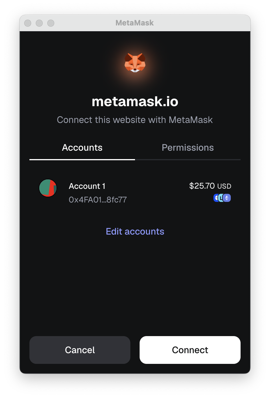 MetaMask extension connect to dapp request