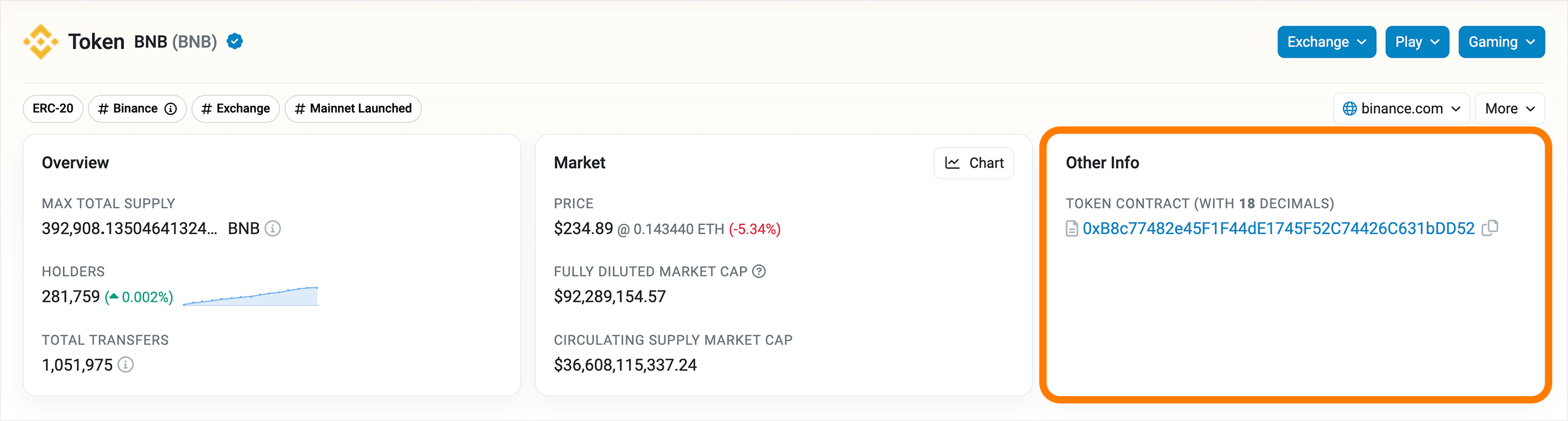 Etherscan BNB contract
address