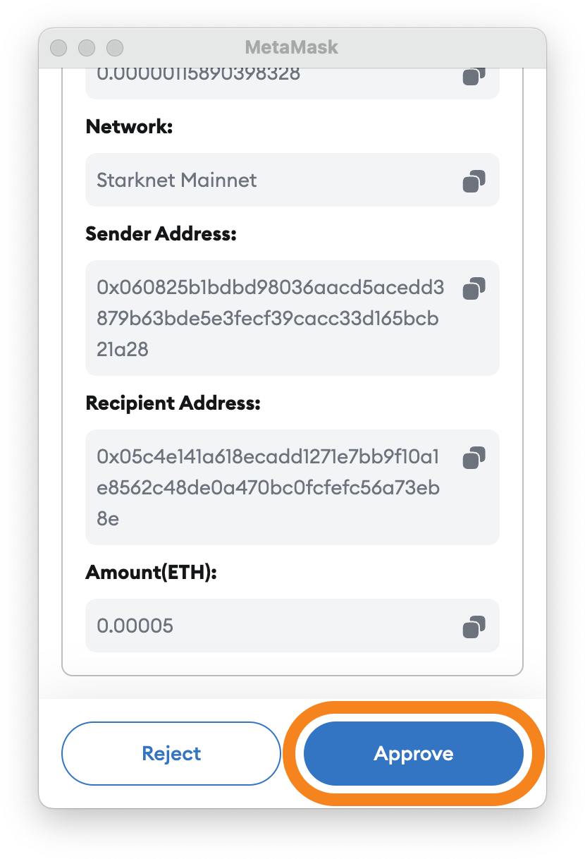 Starknet transaction approval
modal