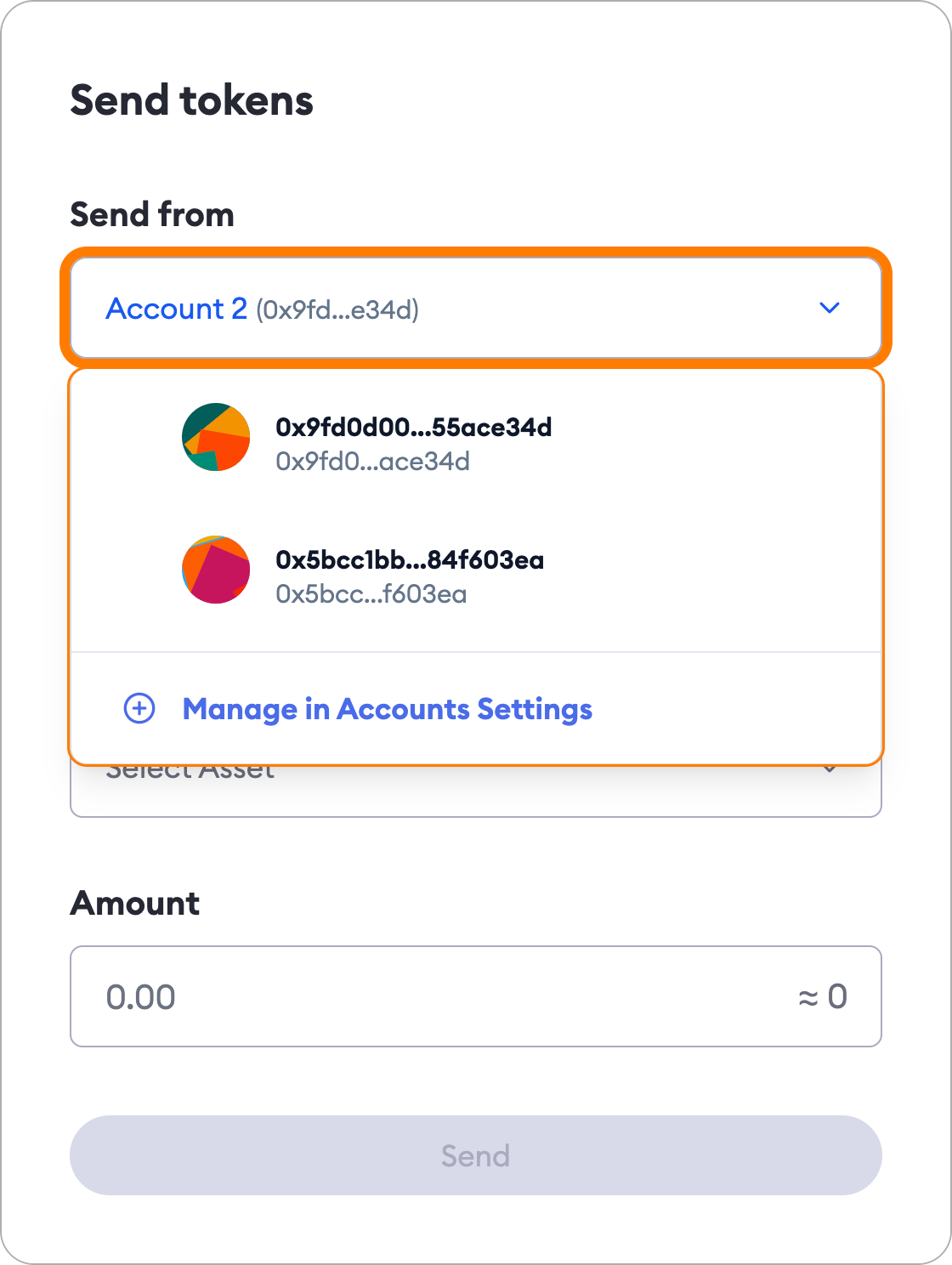 MetaMask Portfolio send tokens account
select