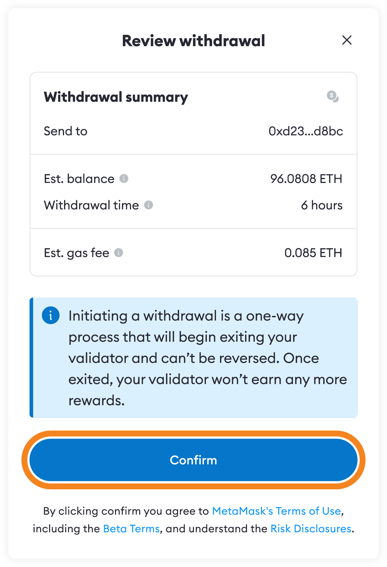 MetaMask Portfolio validator staking review account
withdrawal