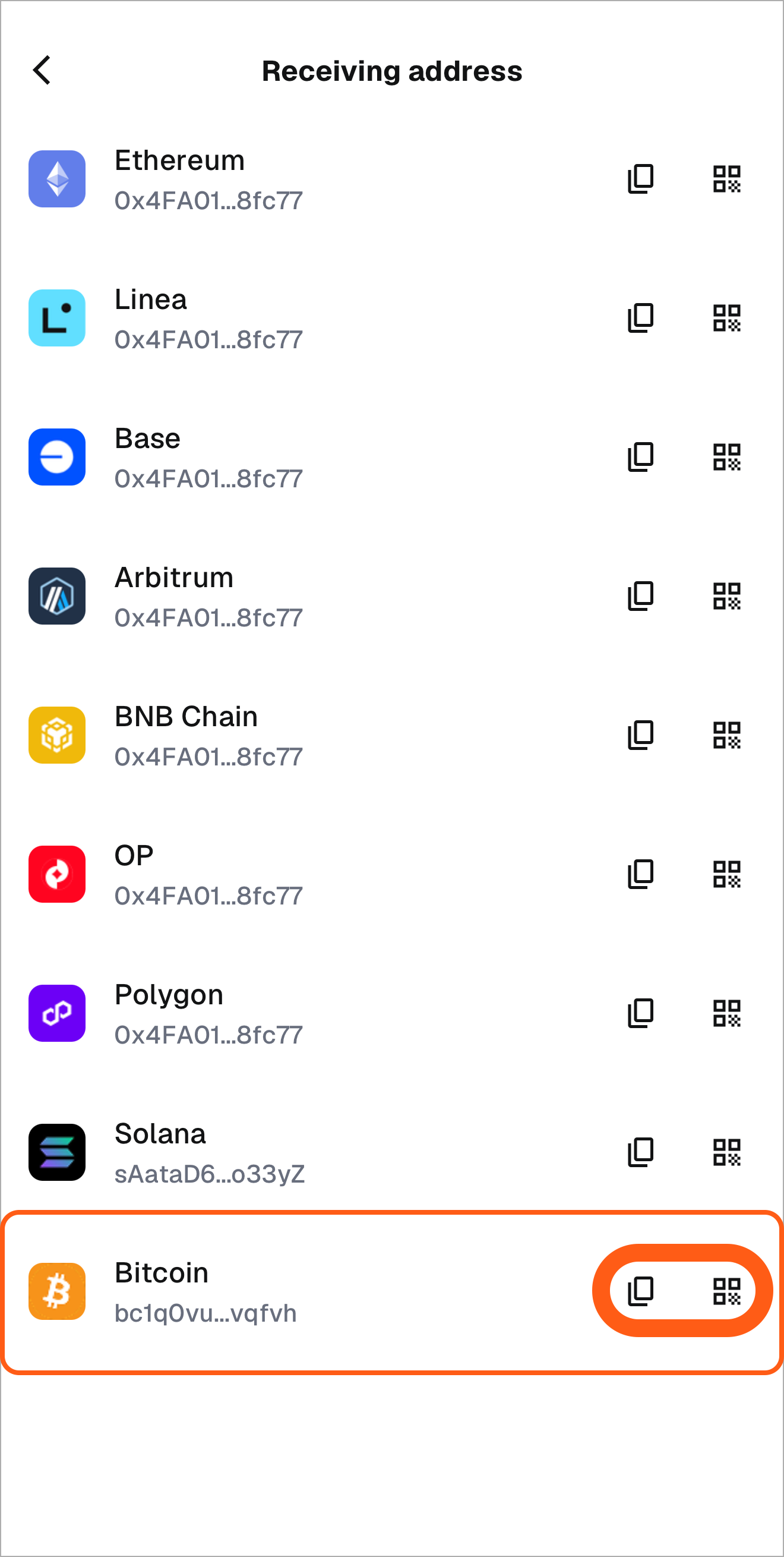 MetaMask mobile account list copy bitcoin address