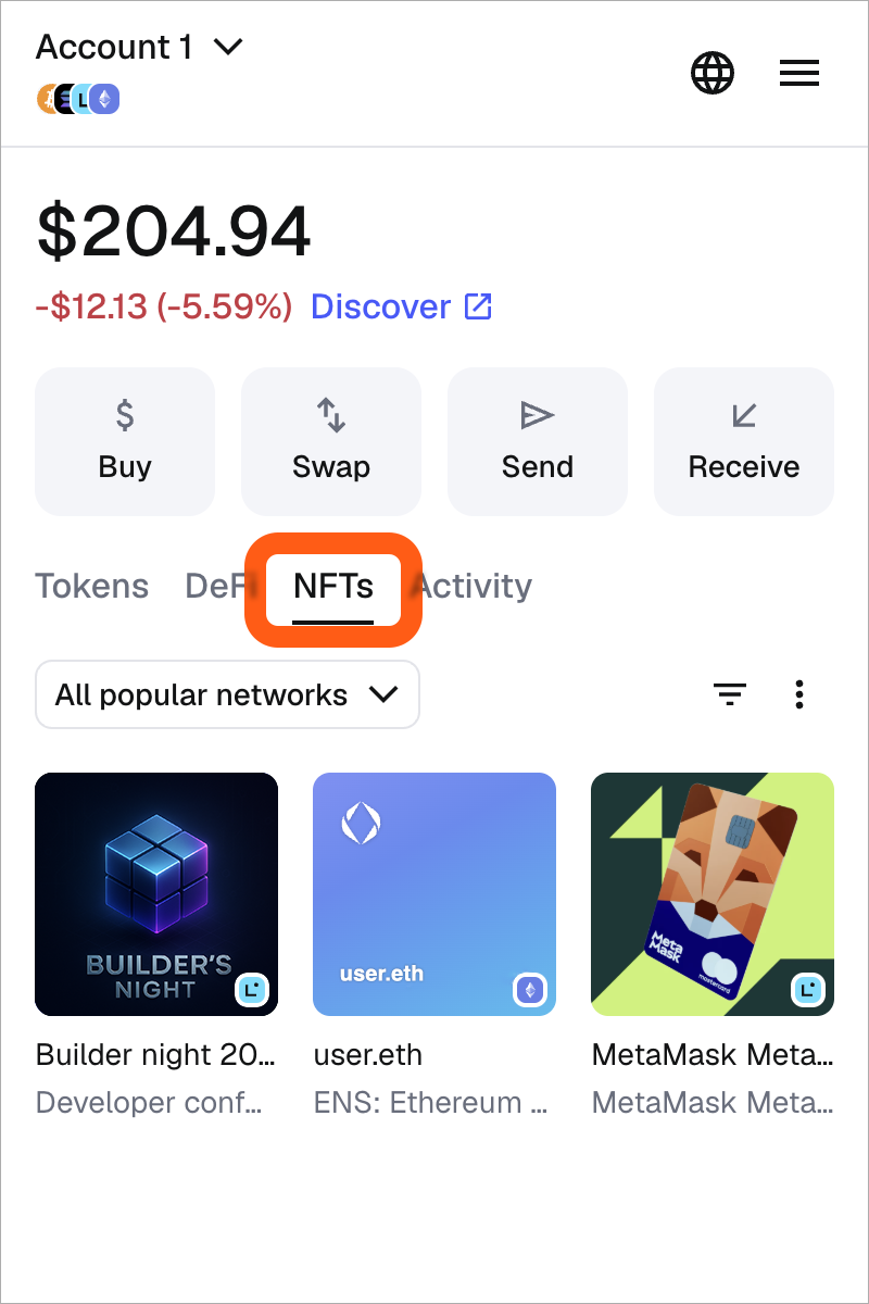 MetaMask extension NFT tab