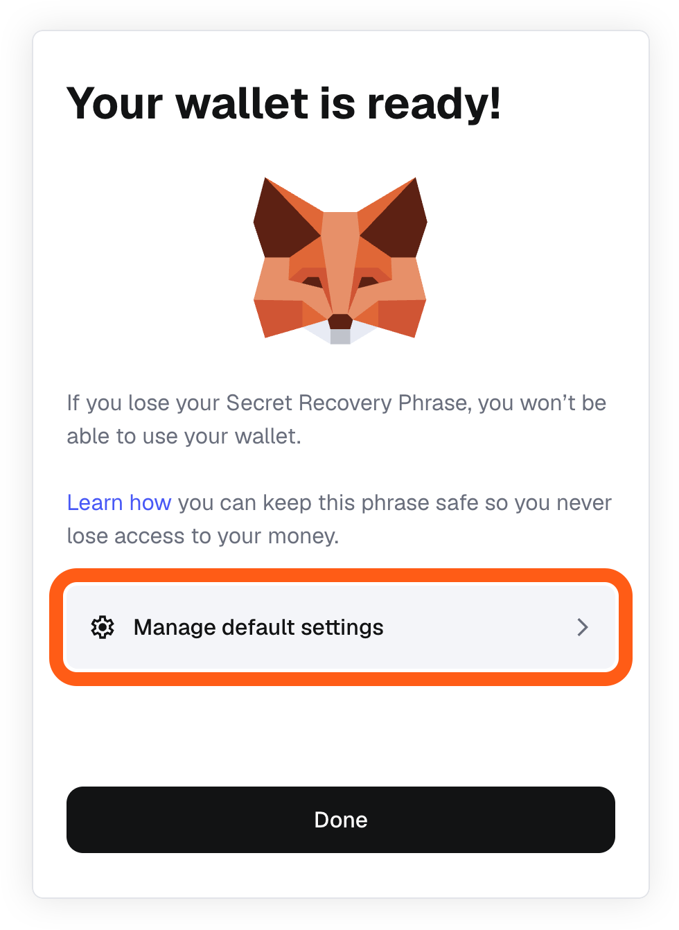 MetaMask extension onboarding manage default settings