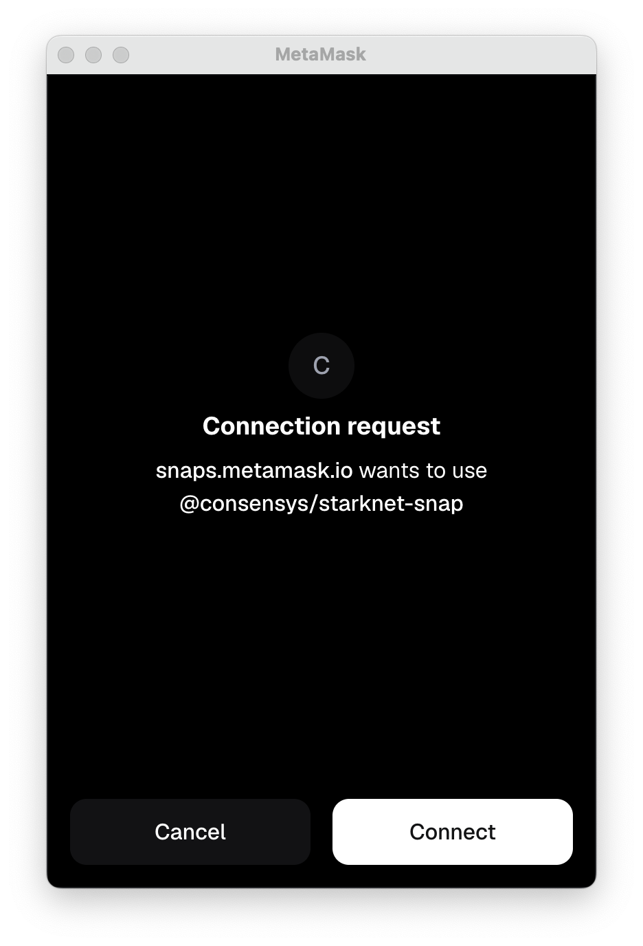MetaMask snaps connection request