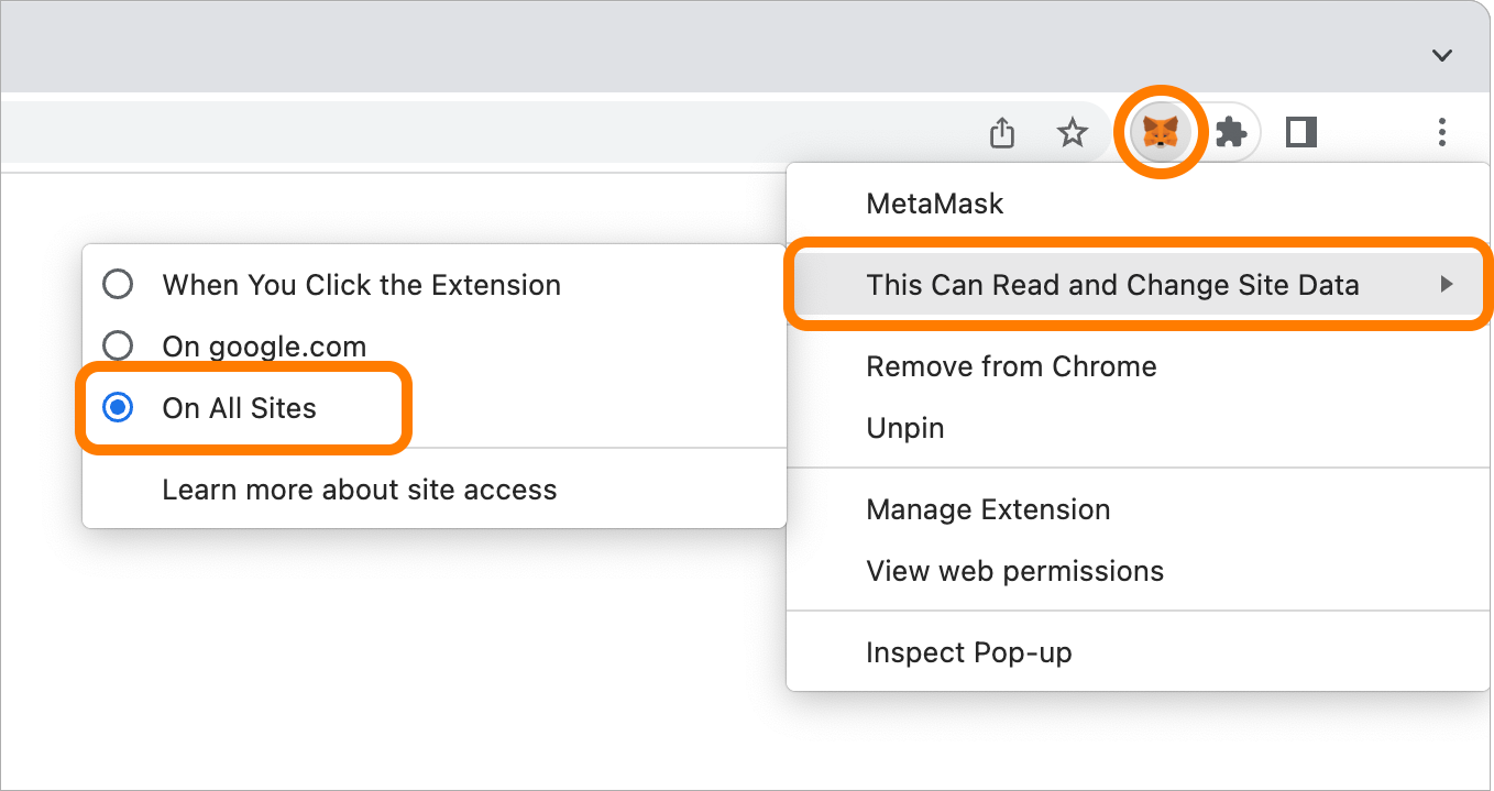 MetaMask read and change data on all
sites