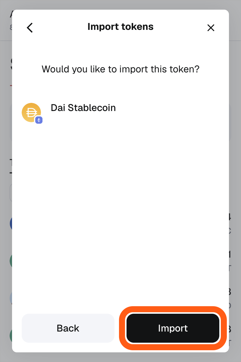 MetaMask extension confirm import DAI token