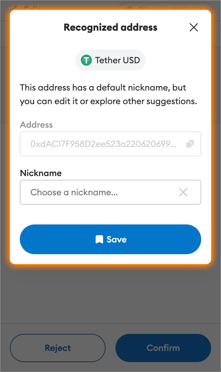Address that was already automatically recognized by
MetaMask