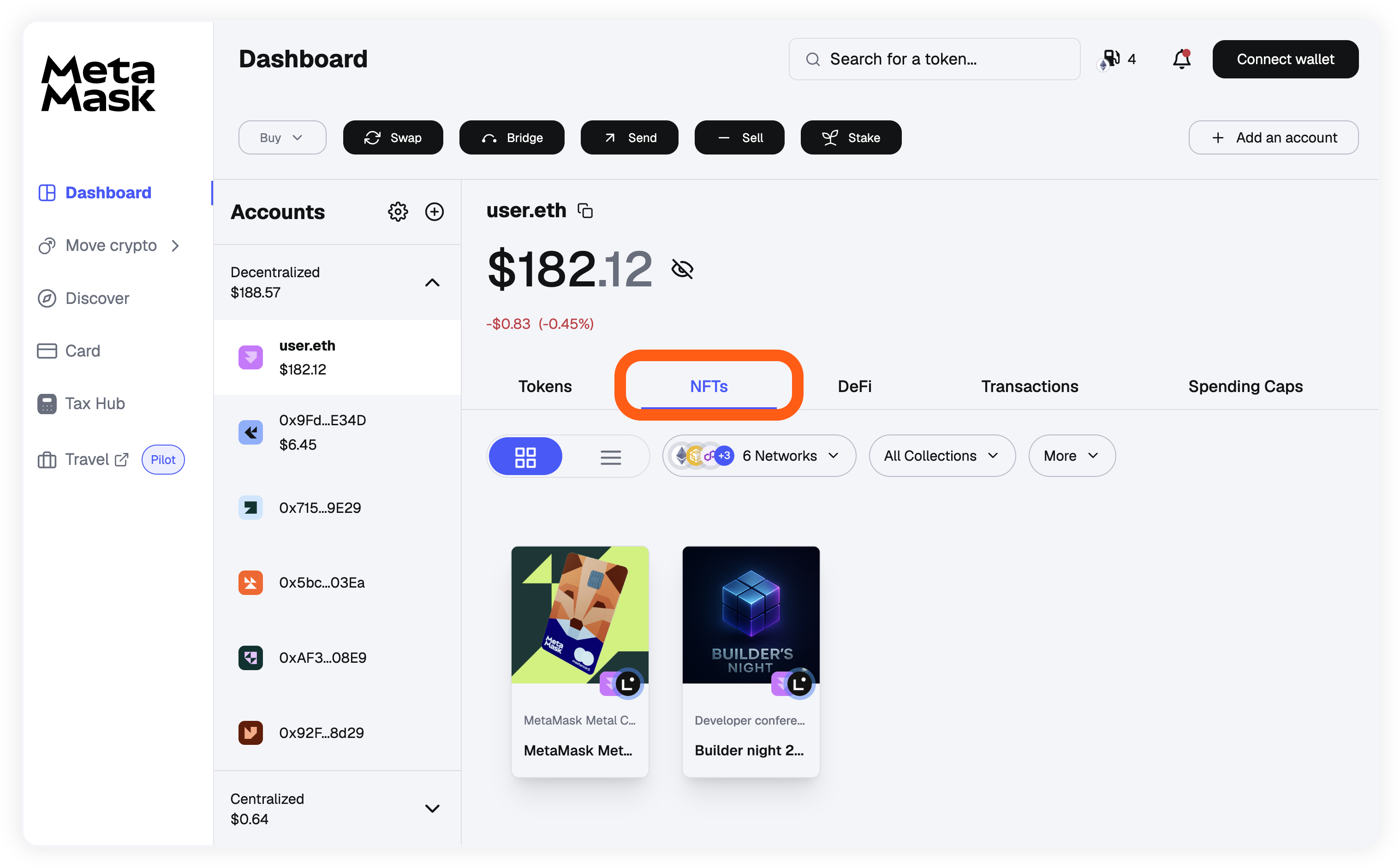 MetaMask portfolio NFT tab
