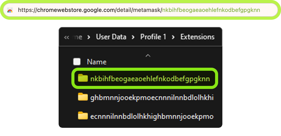 Identify MetaMask folder from extension ID