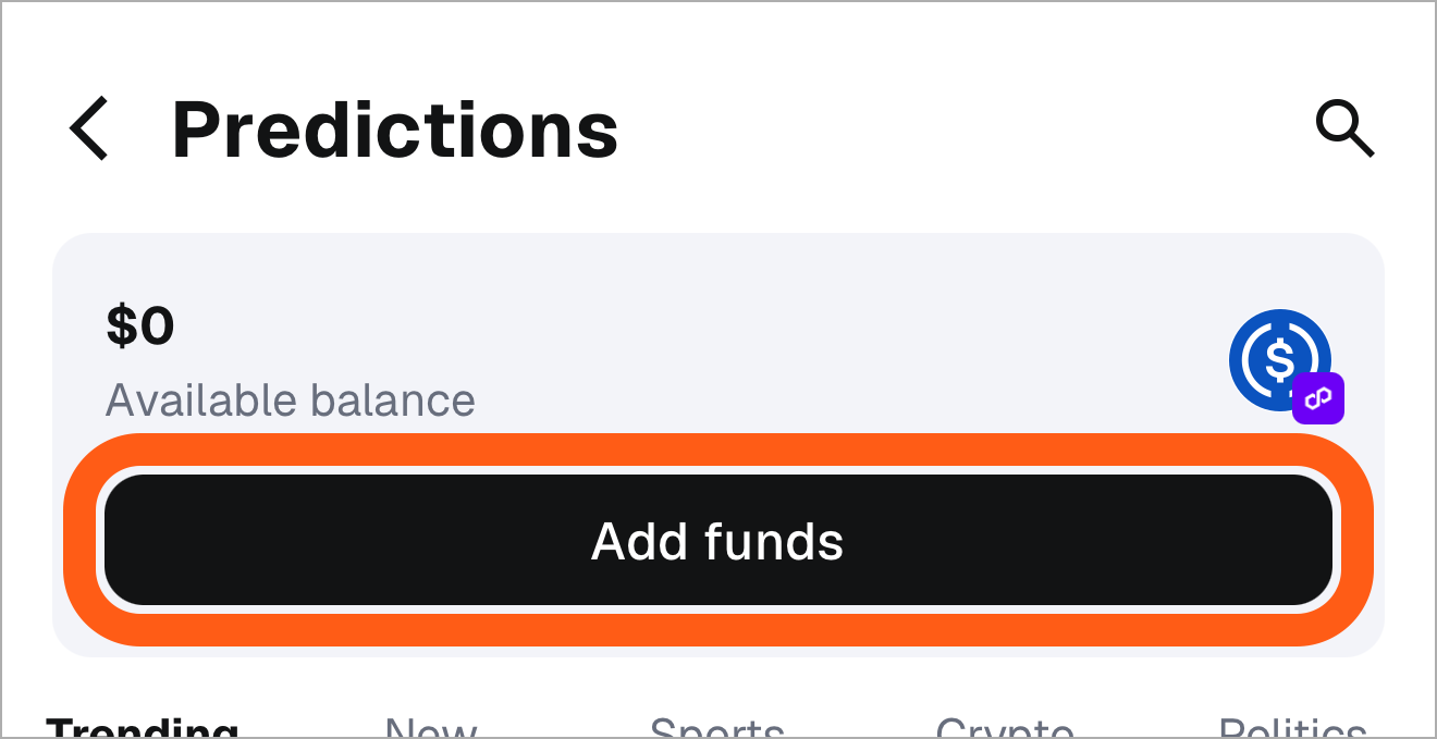 MetaMask mobile predictions add funds button