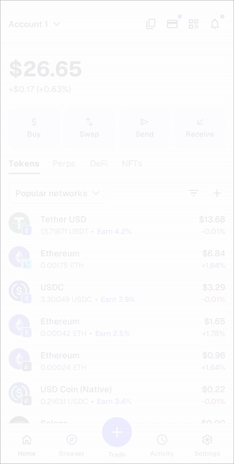ตำแหน่งเมนูการตั้งค่าบัญชีในแอปมือถือ MetaMask