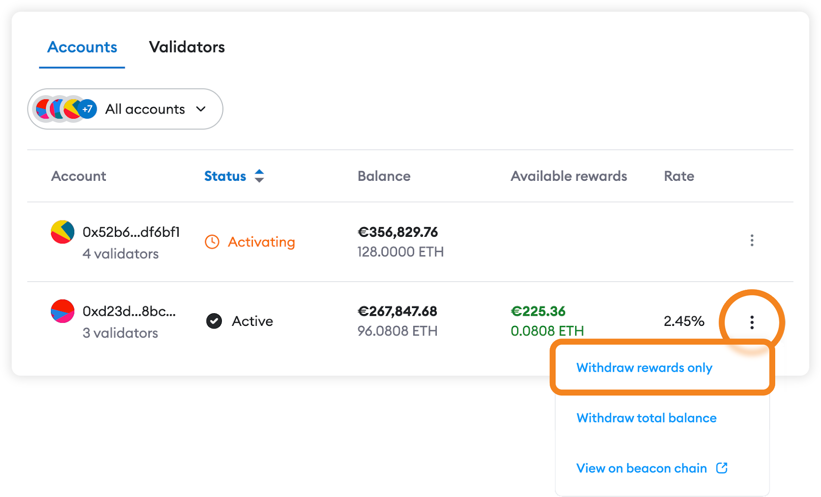 MetaMask Portfolio validator stake account claim
rewards