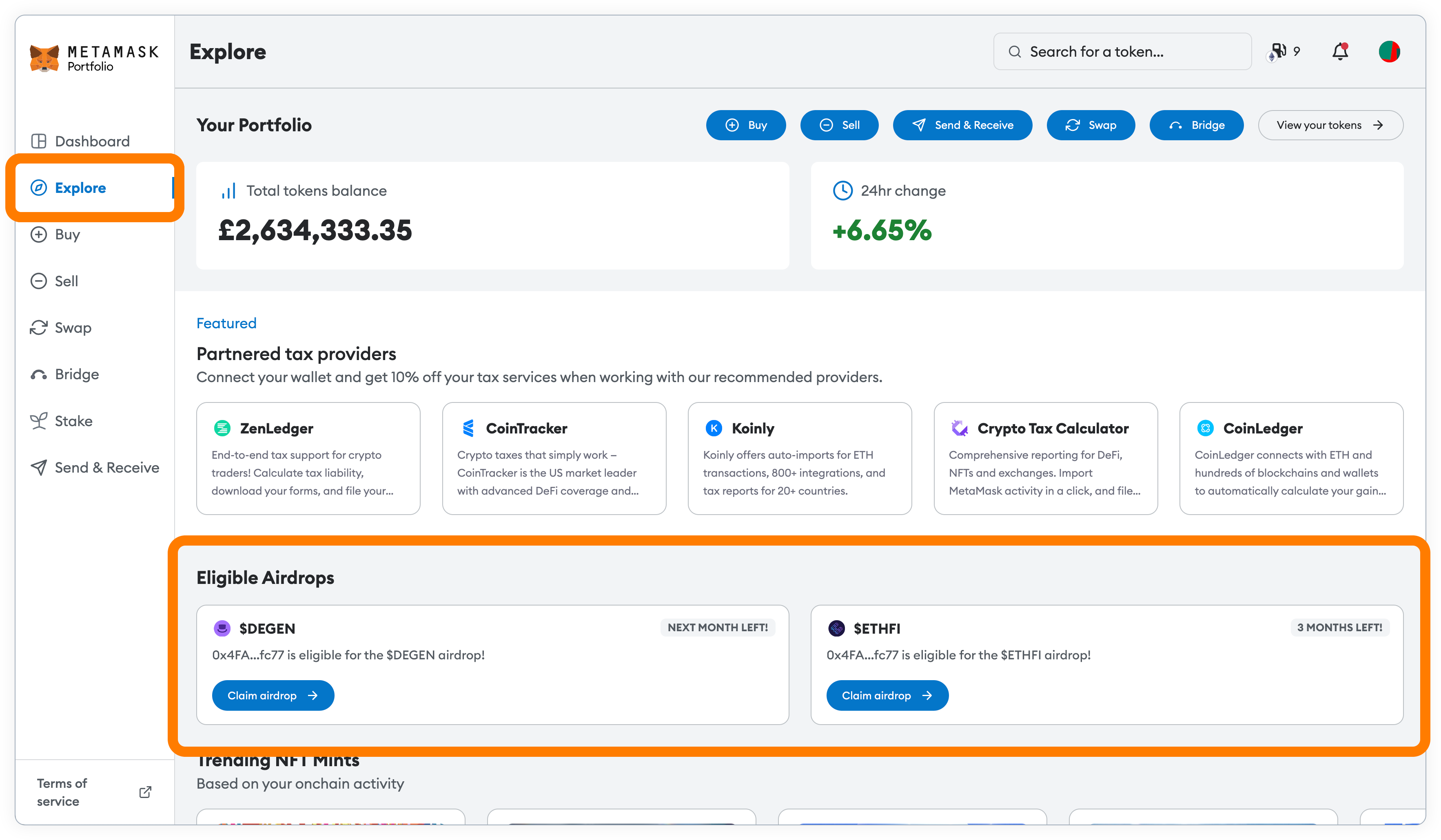 MetaMask Portfolio eligible
airdrops