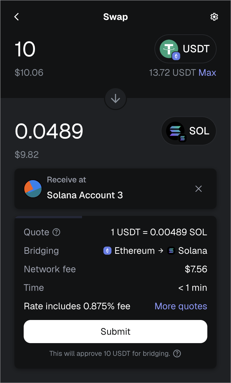 MetaMask extension swap to solana