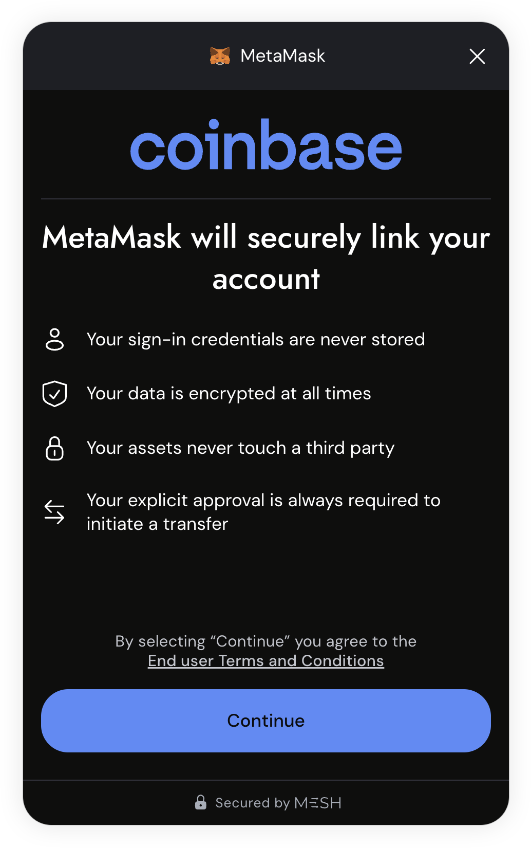 MetaMask Portfolio CEX transfer secure link info