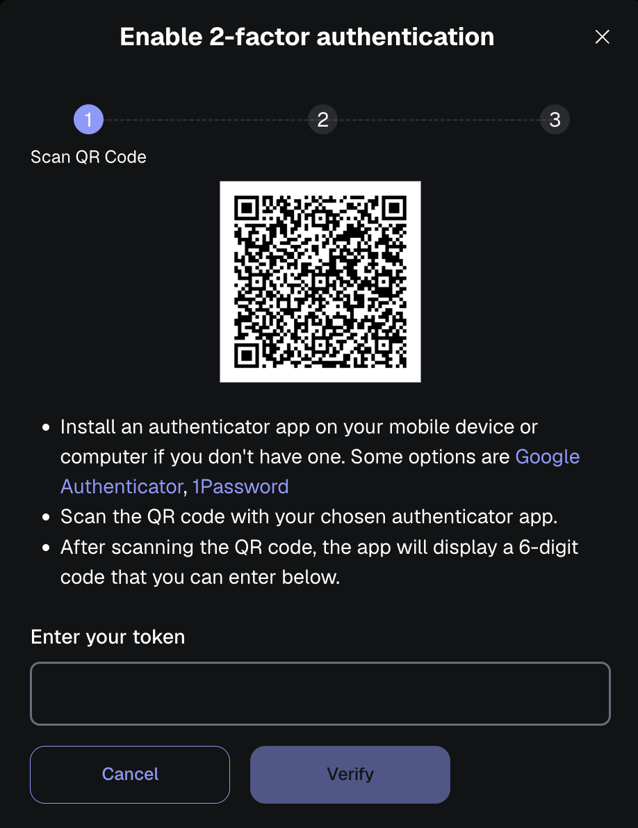 QR code for configuring authenticator app