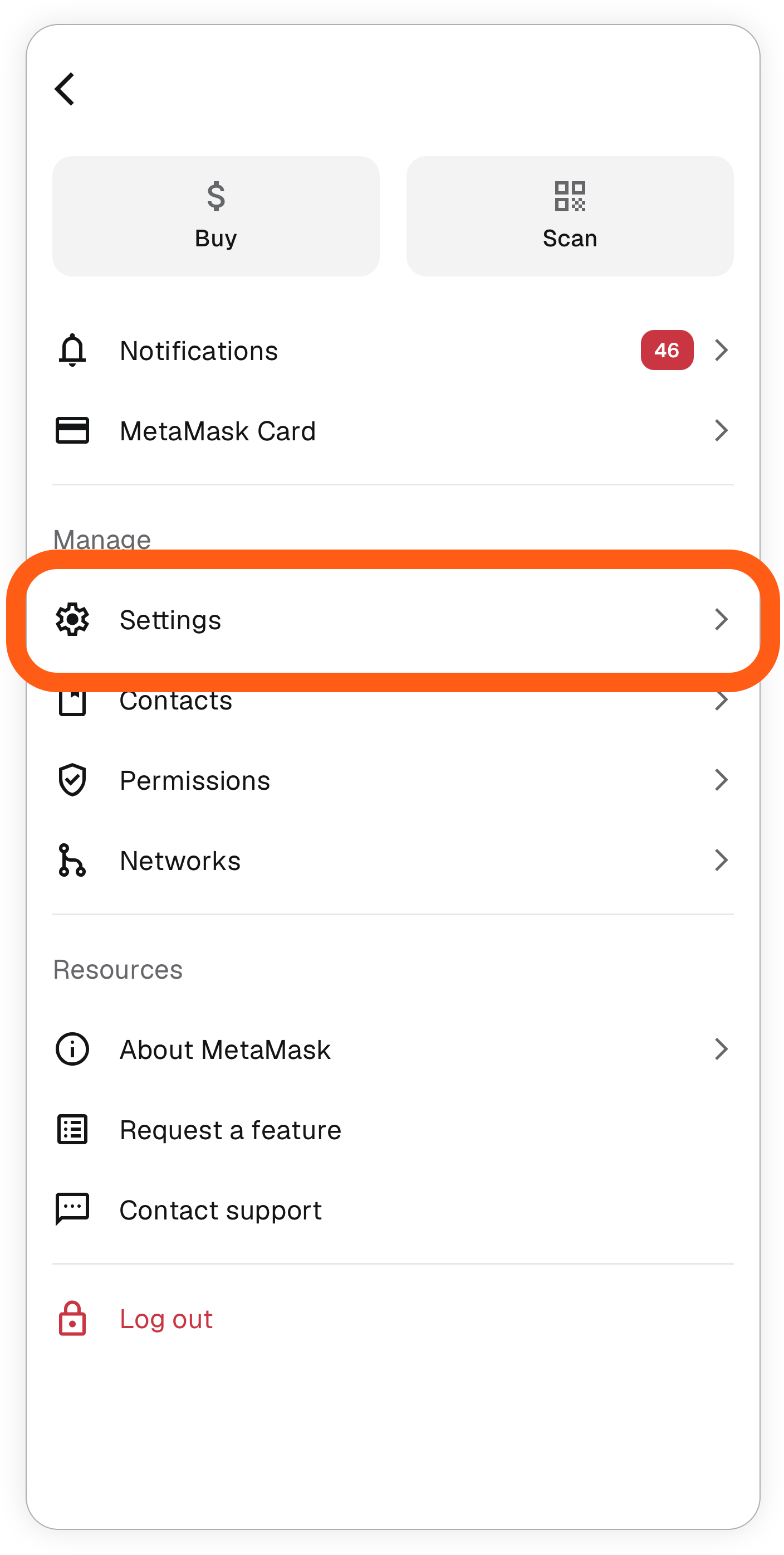 MetaMask Mobile locate settings menu