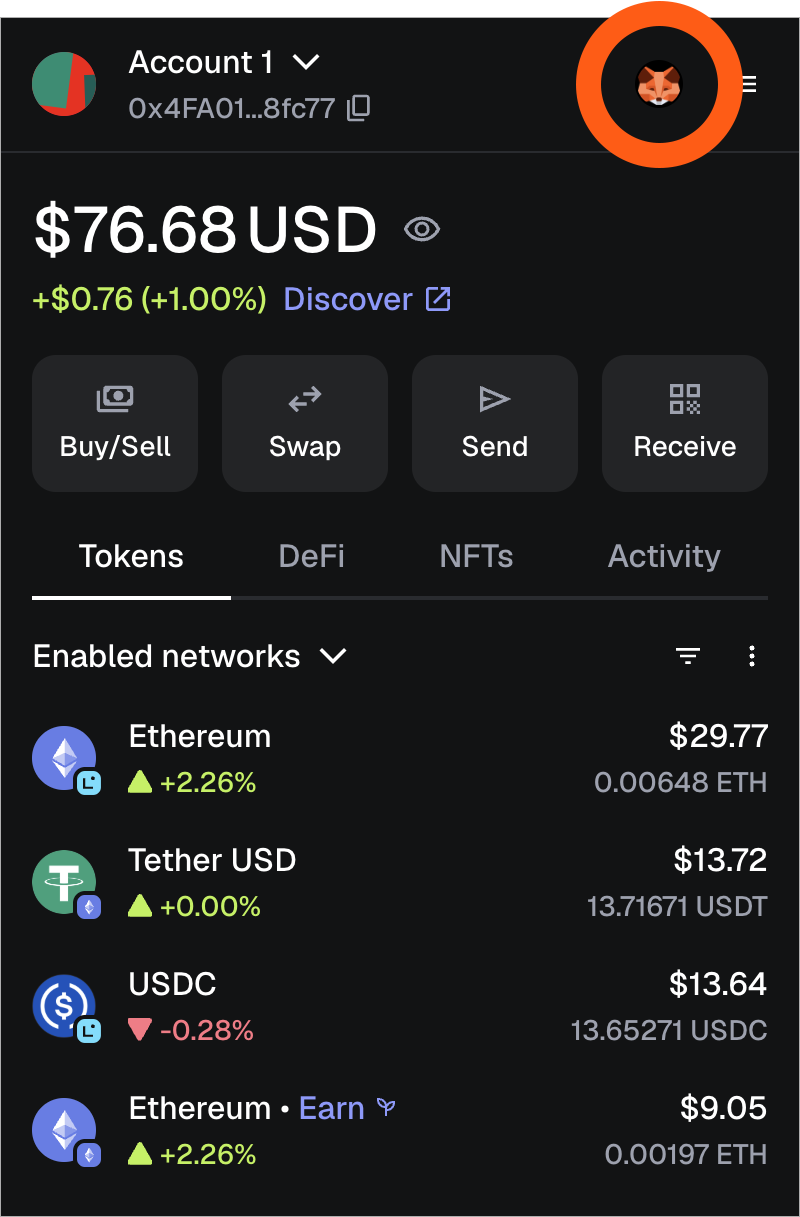 MetaMask extension connected dapp icon