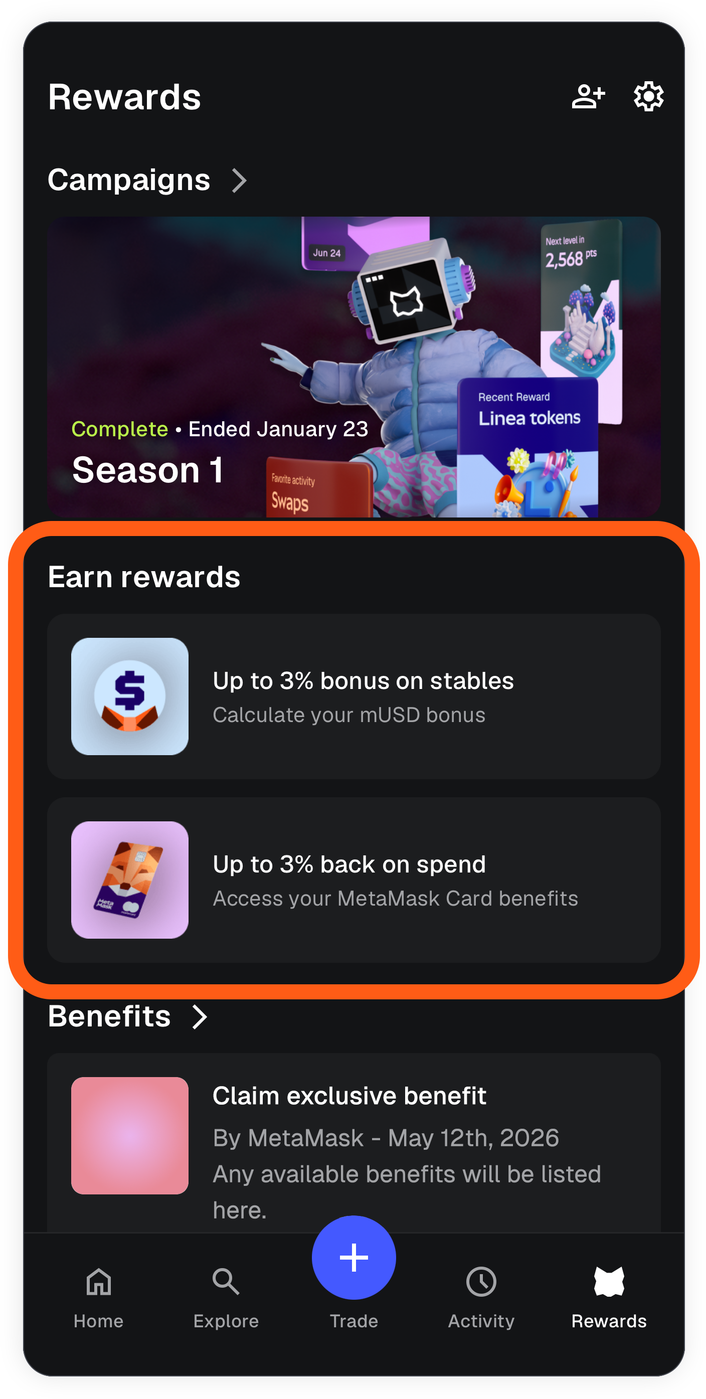 MetaMask mobile rewards main screen earn rewards