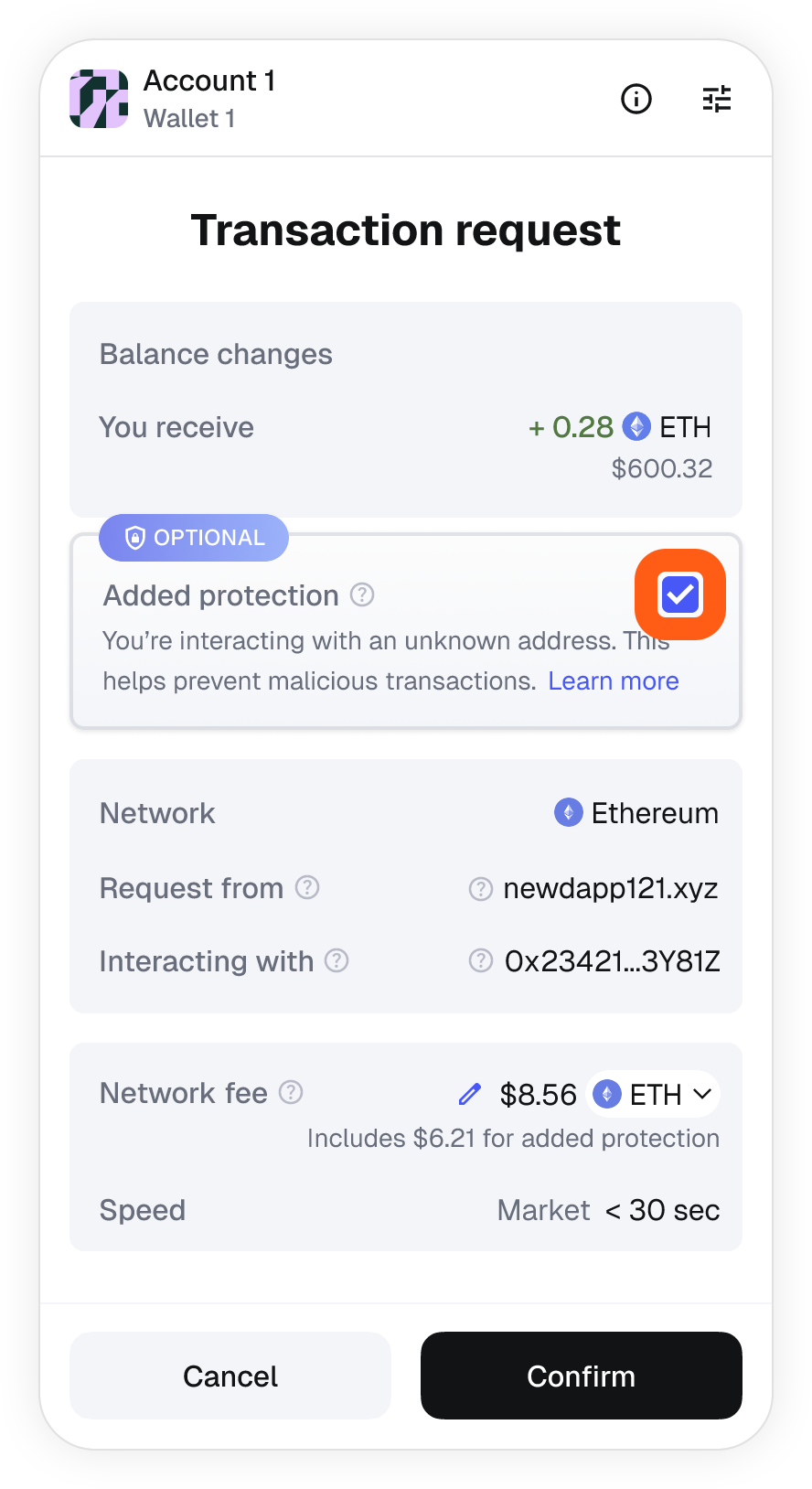 MetaMask mobile transaction added protection toggle