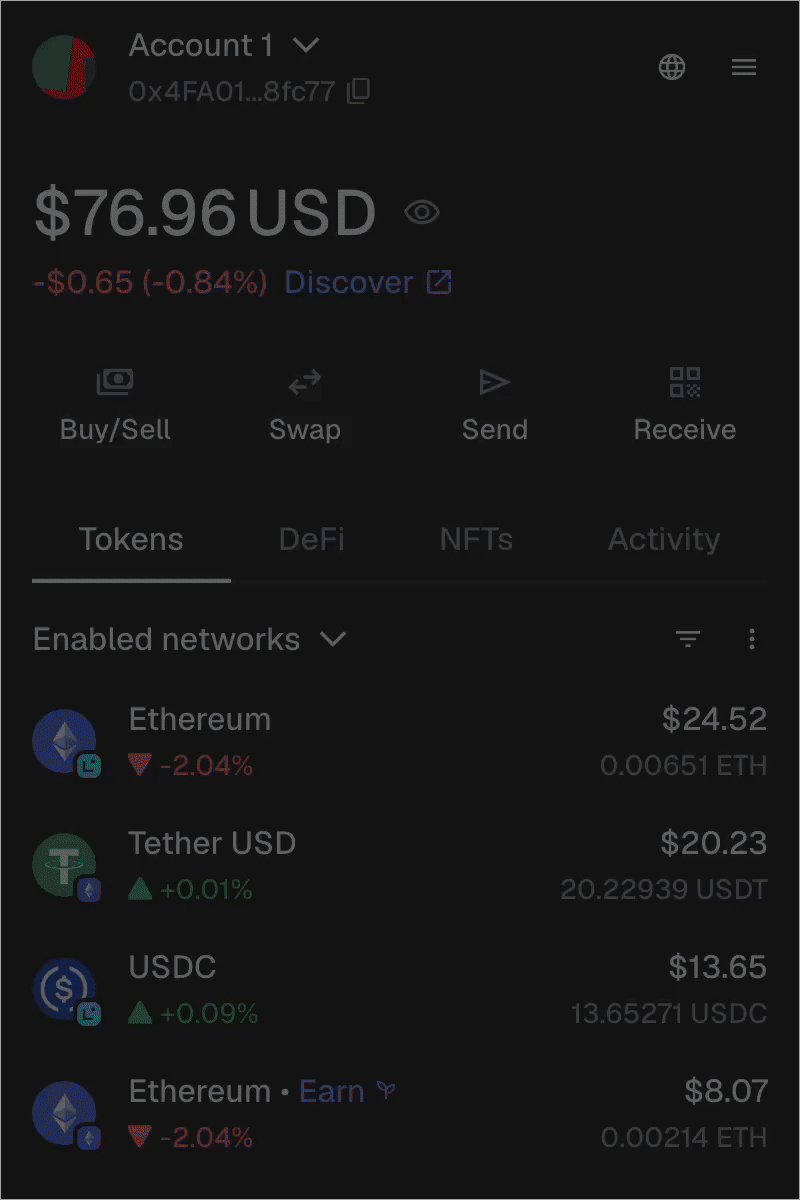 MetaMask extension add account menu