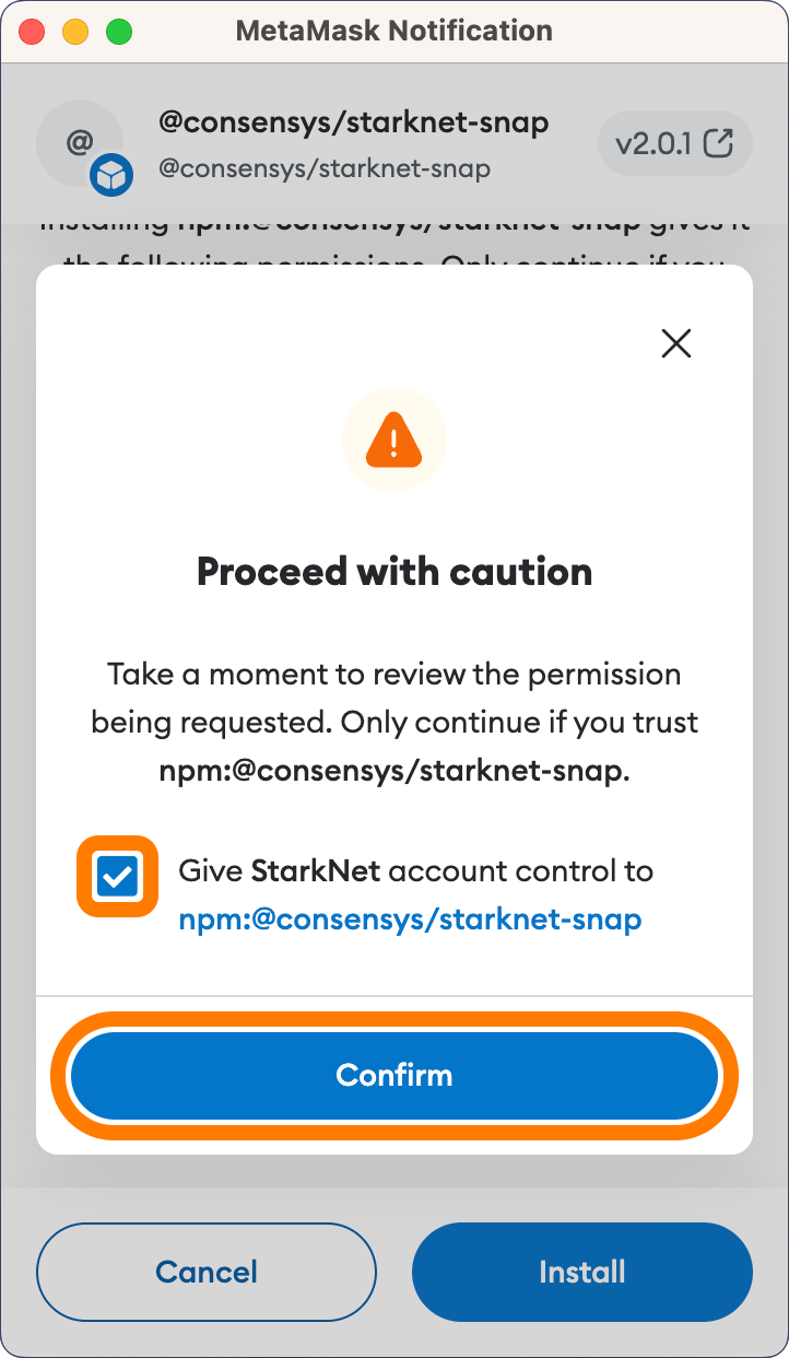 MetaMask Snap permissions warning