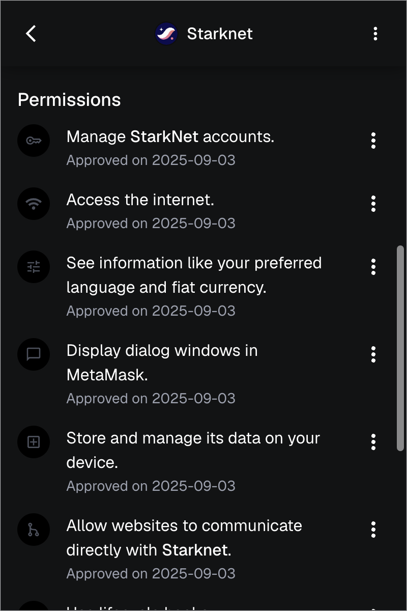 MetaMask extension view Snap permissions