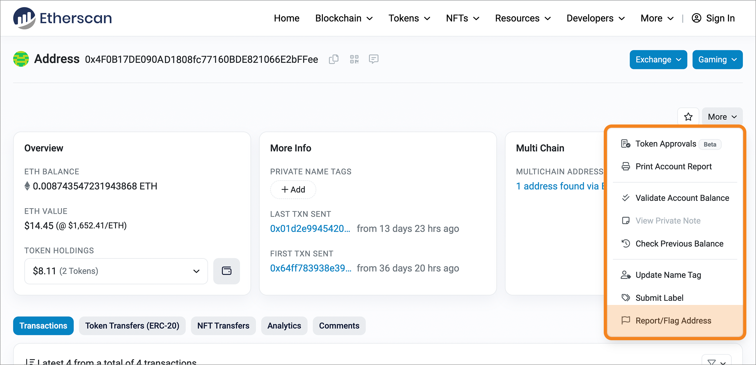 Report address Etherscan