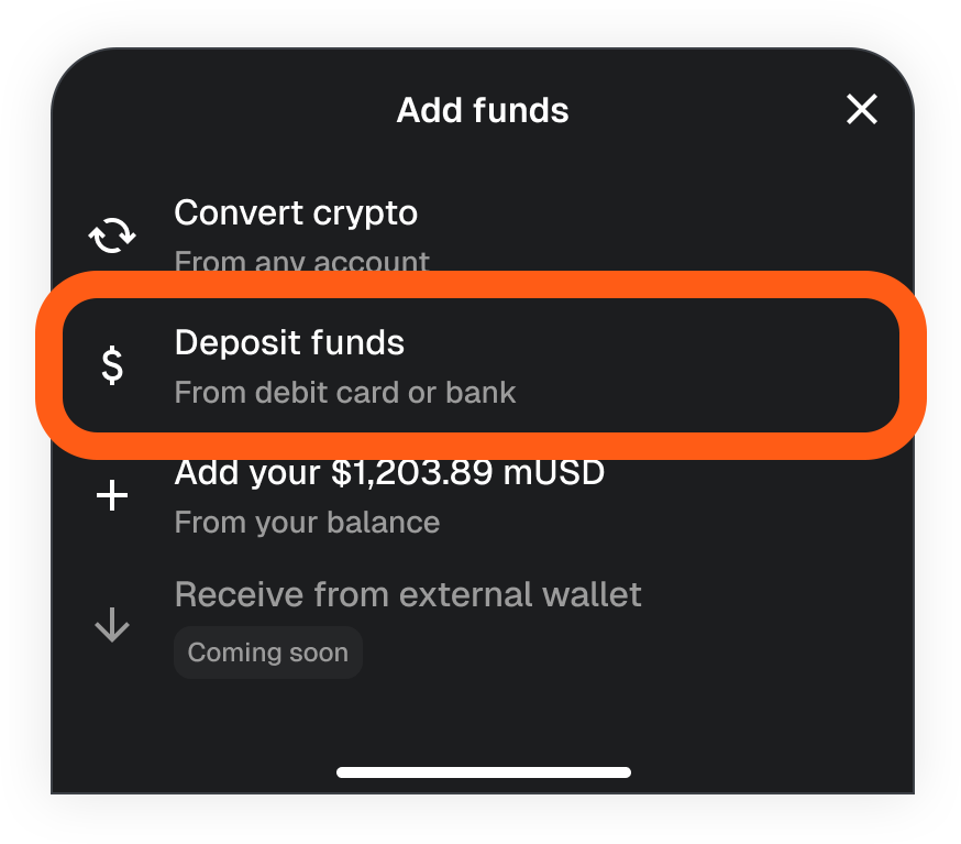 MetaMask mobile money account deposit funds option